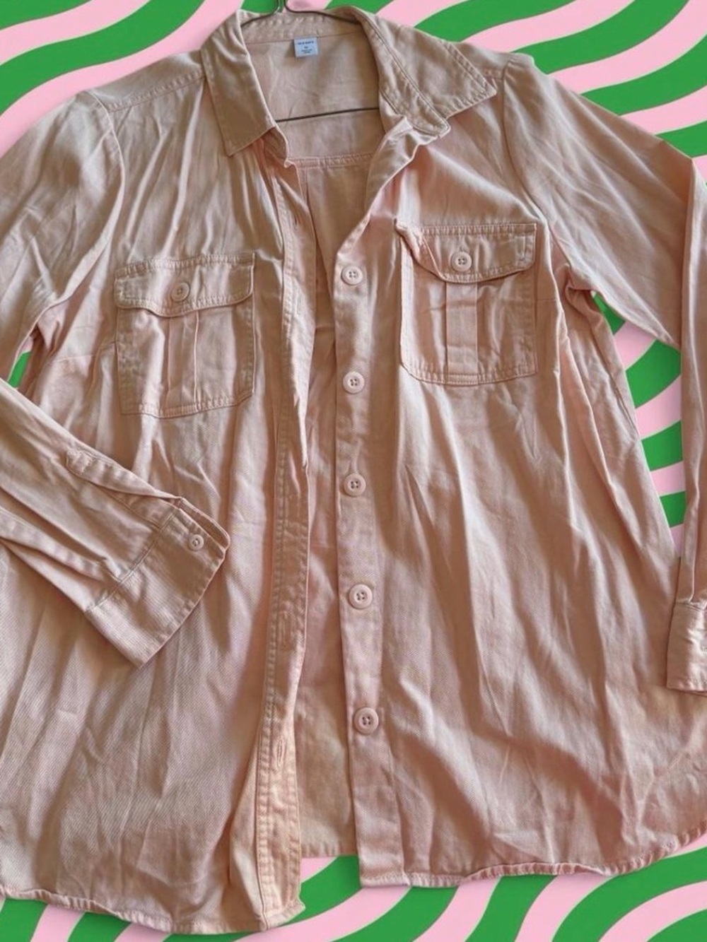 Old Navy light pink button-up shirt with a relaxed fit